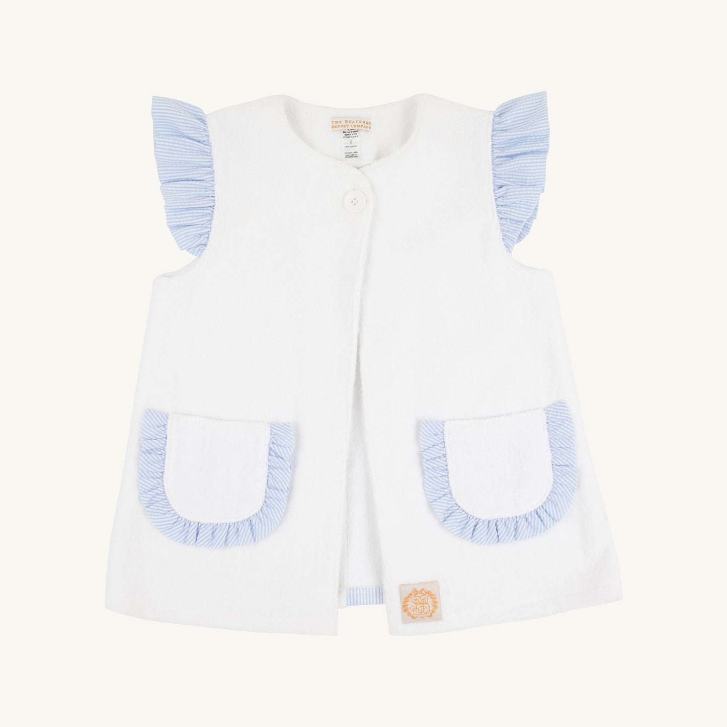 Callie Cover Up-White Terrycloth/Breakers Blue Seersucker