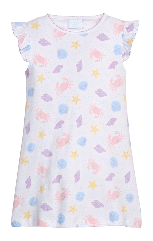 Printed Angel Sleeve Knit Dress-Seashells