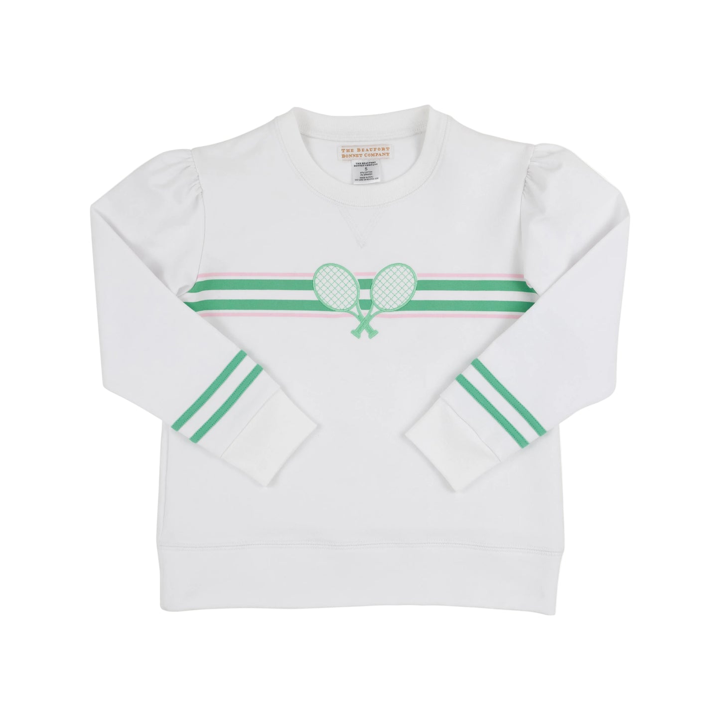 Cassidy Comfy Crewneck Puff Sleeve-Worth Ave White/ Tennis Rackets