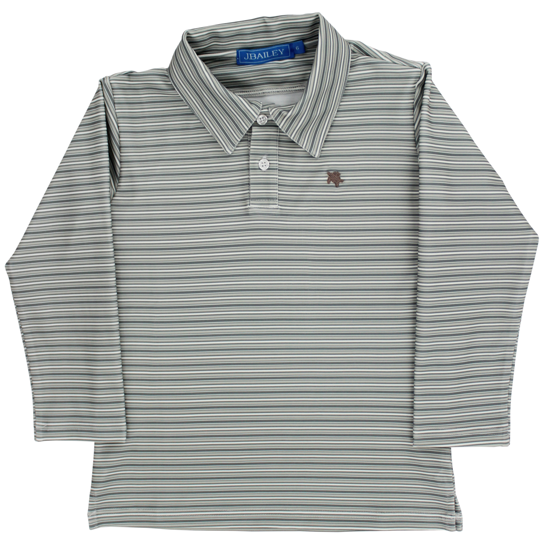 Long Sleeve Performance Polo-Grey Stripe