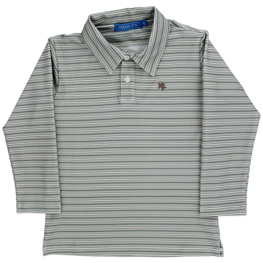 Long Sleeve Performance Polo-Grey Stripe
