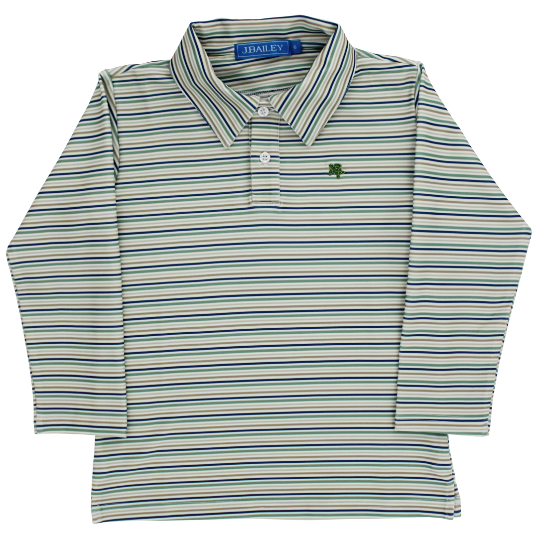 Long Sleeve Performance Polo-Olive Stripe