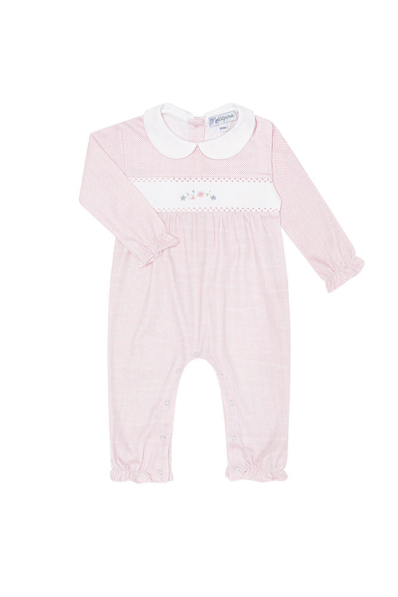 Pink Herringbone Floral Embroidered Playsuit