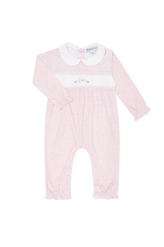 Pink Herringbone Floral Embroidered Playsuit