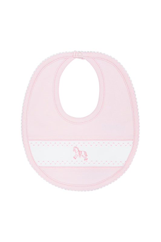 Pink Rocking Horse Embroidered Bib