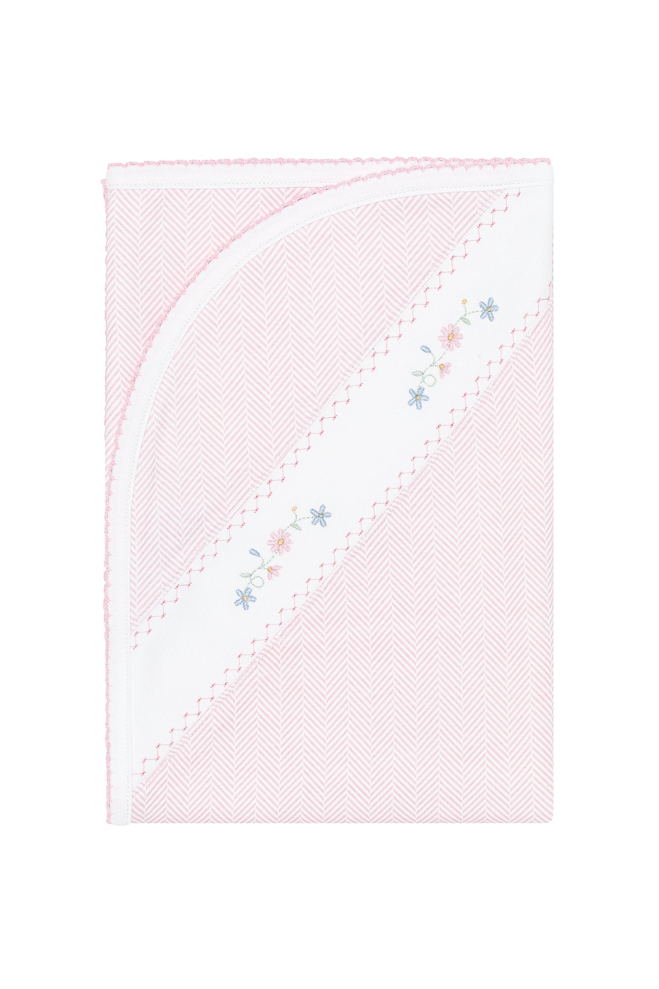 Pink Herringbone Floral Embroidered Blanket