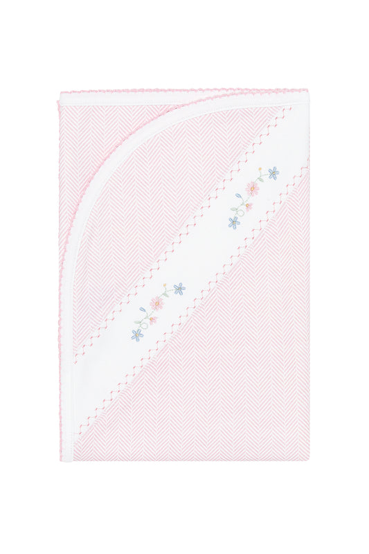 Pink Herringbone Floral Embroidered Blanket