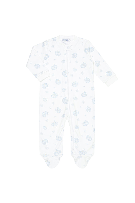 Blue Pumpkin Print Nella Zipper Footie