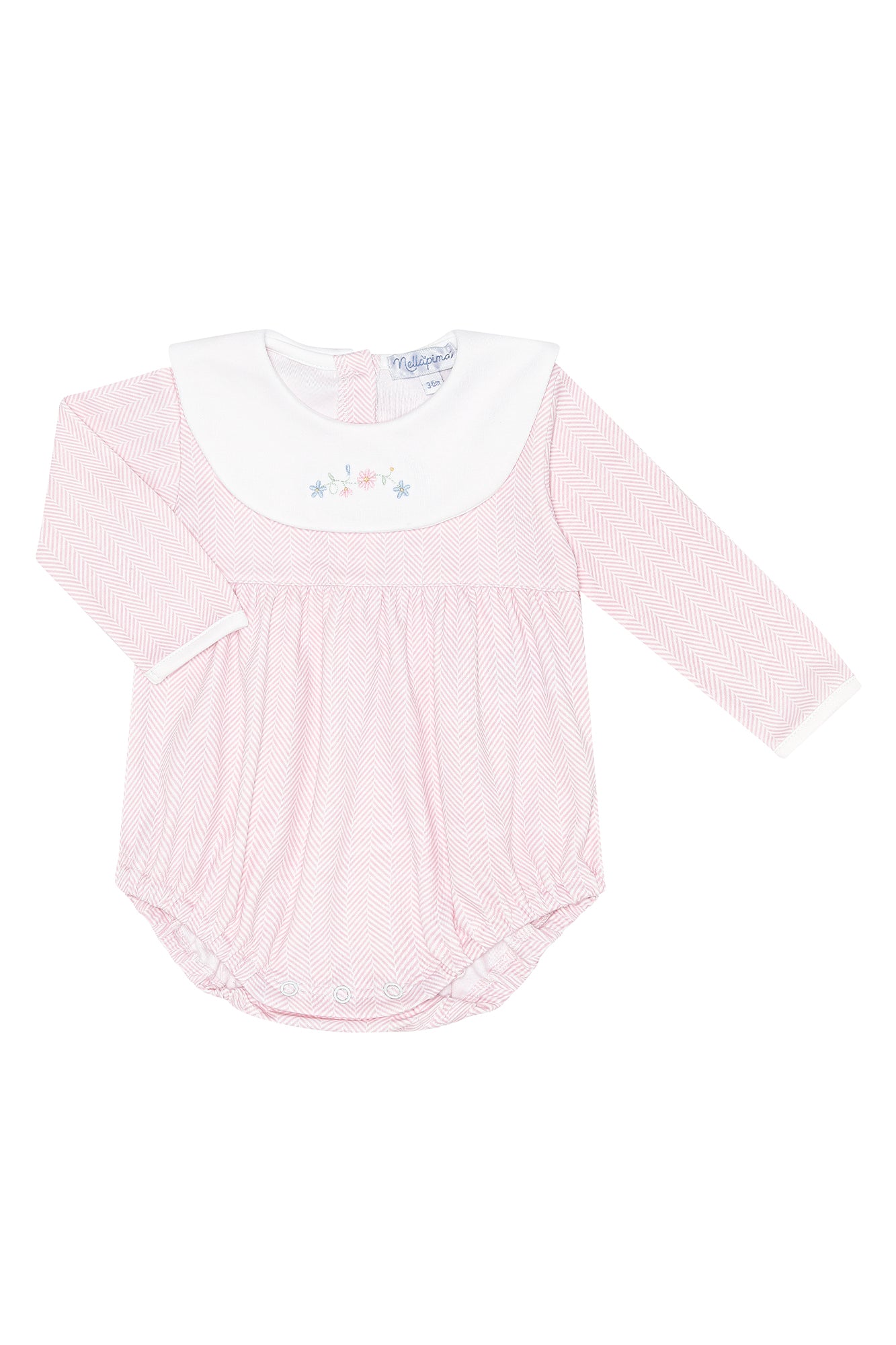 Pink Herringbone Floral Embroidered Bubble