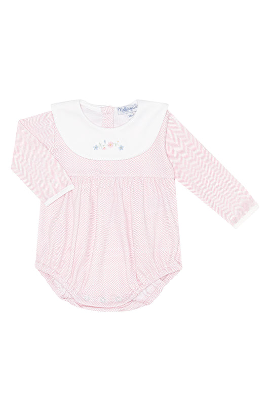 Pink Herringbone Floral Embroidered Bubble