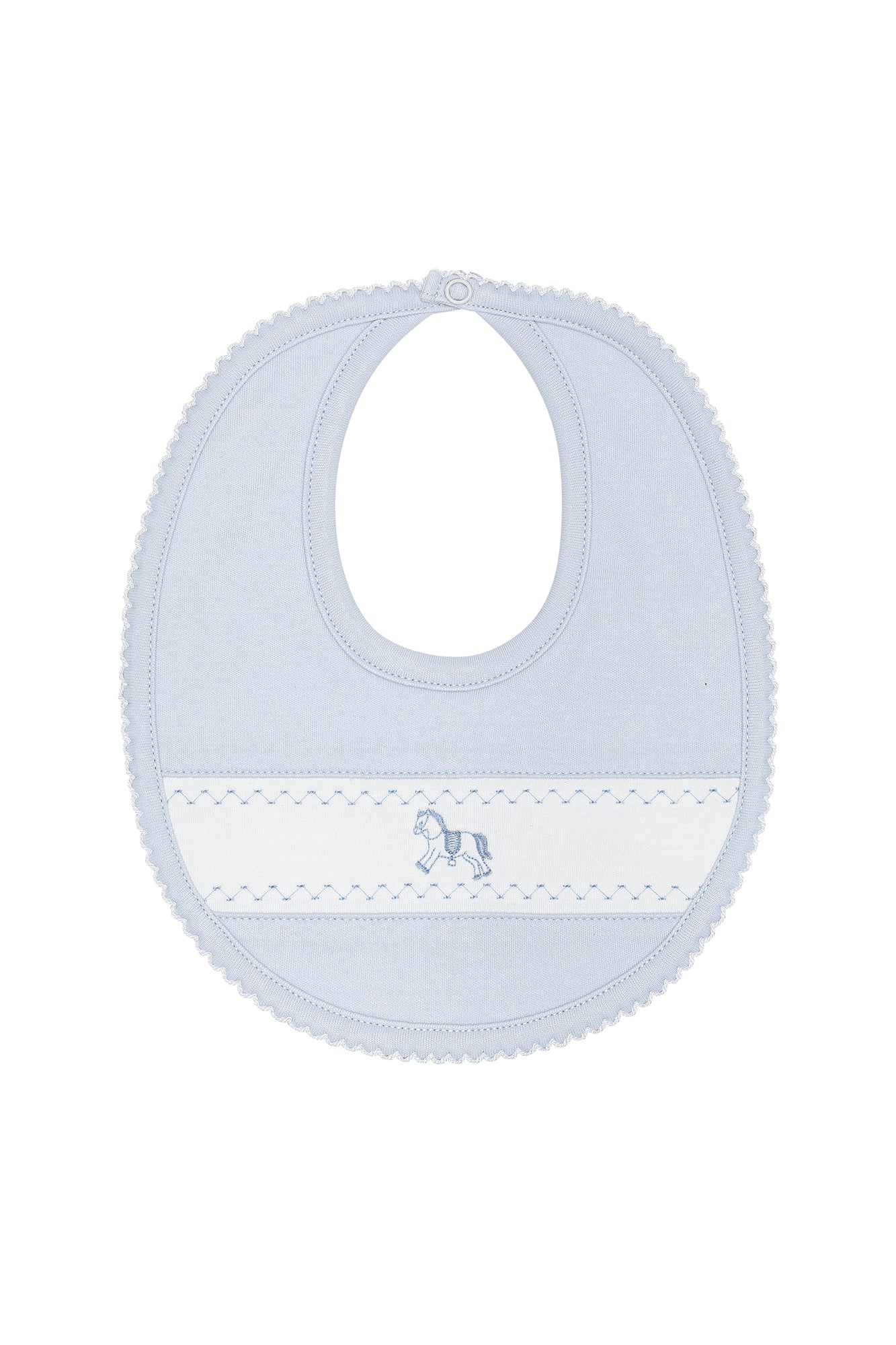 Blue Rocking Horse Embroidered Bib