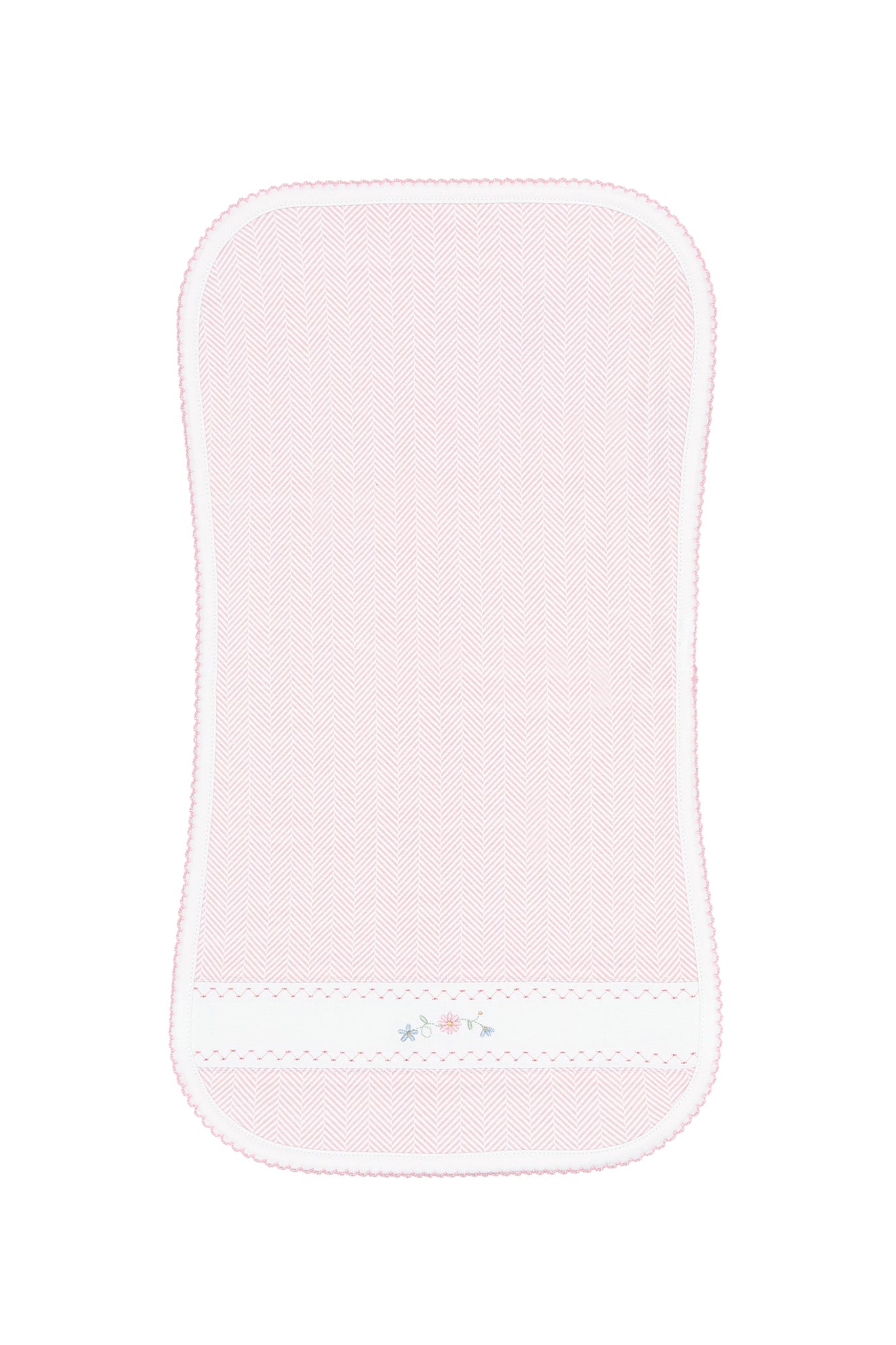 Pink Herringbone Floral Embroidered Burp Cloth