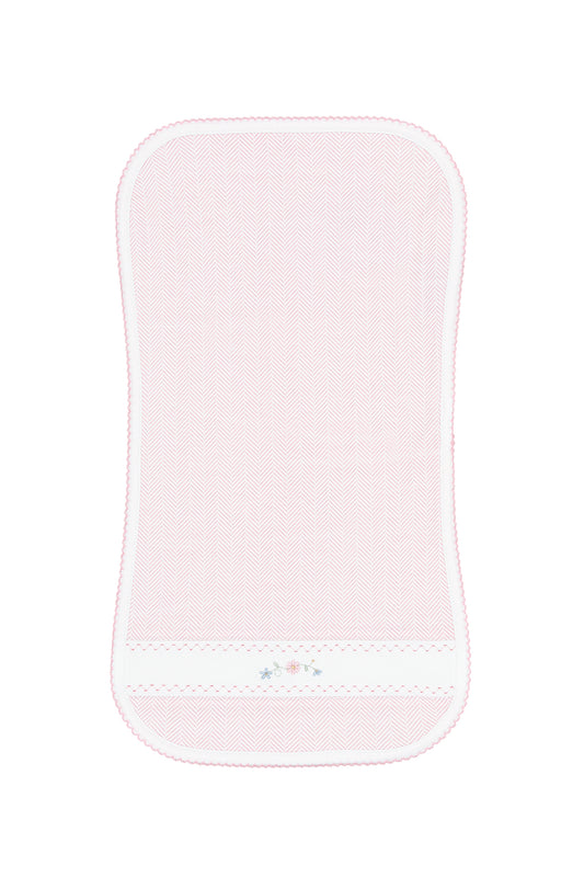 Pink Herringbone Floral Embroidered Burp Cloth