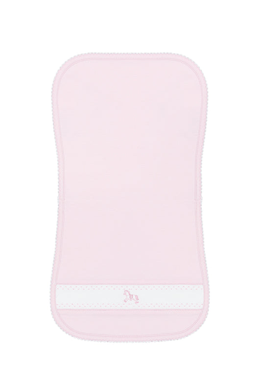 Pink Rocking Horse Embroidered Burp Cloth