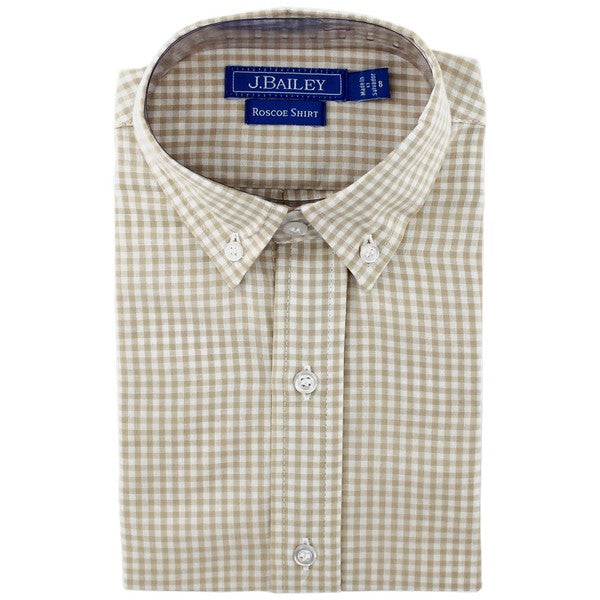 Roscoe Button Down Dress Shirt-Khaki Check