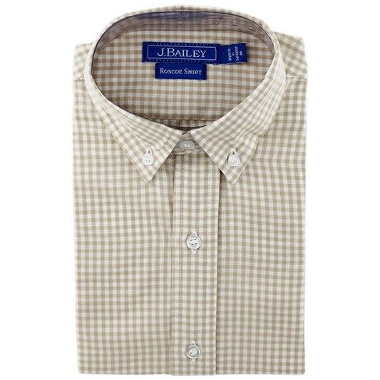 Roscoe Button Down Dress Shirt-Khaki Check