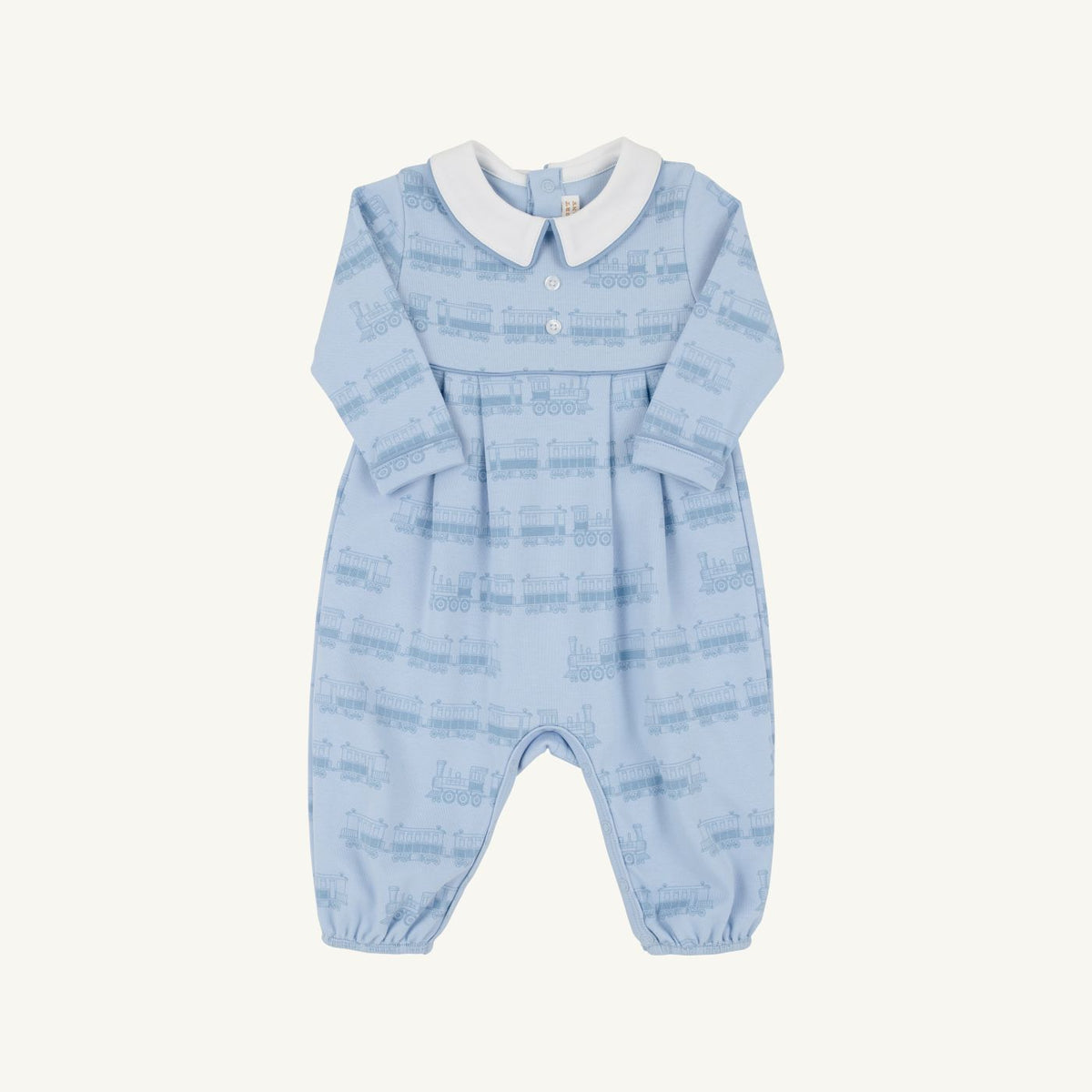 Long Sleeve Knit Bradford Romper-Blue Choo Choos