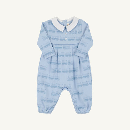 Long Sleeve Knit Bradford Romper-Blue Choo Choos