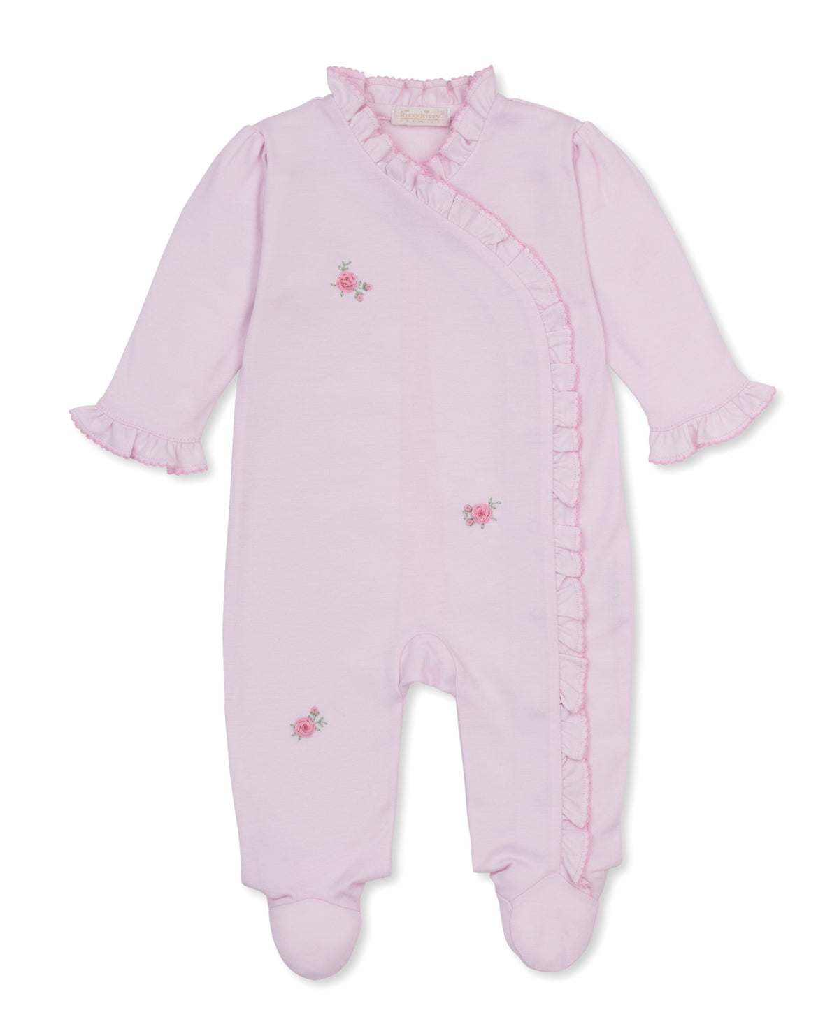 Cottage Roses Embroidered Ruffle Footie-Pink