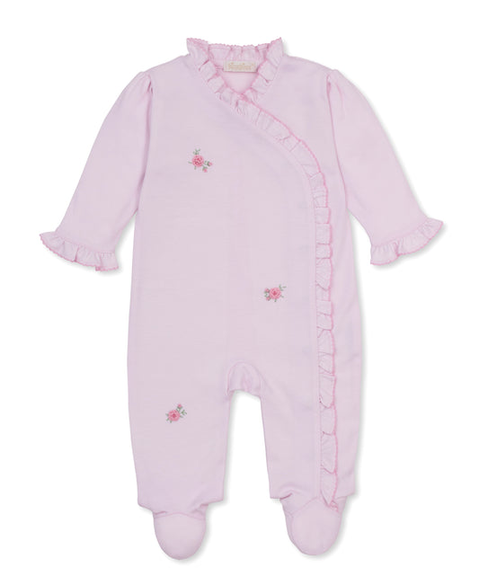 Cottage Roses Embroidered Ruffle Footie-Pink