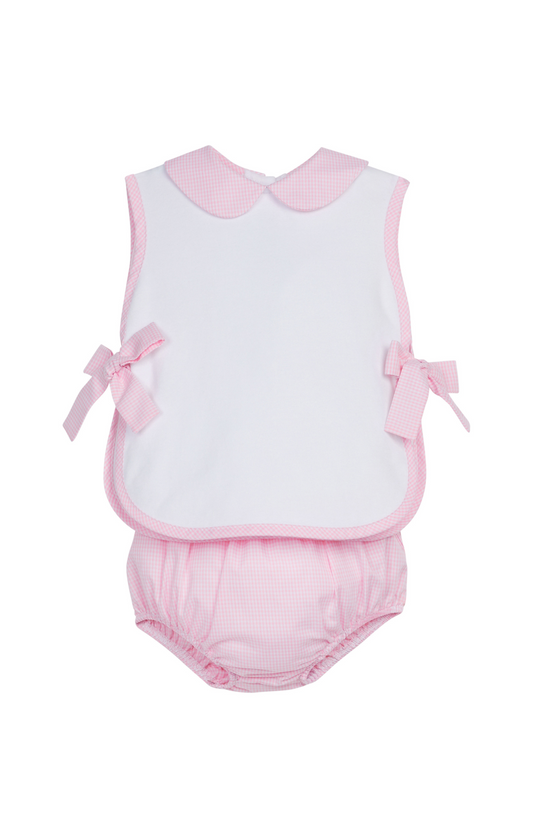 Bow Tab Diaper Set-Pink Mini Gingham